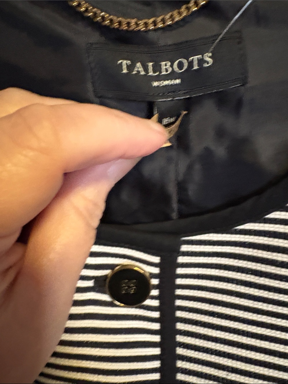 Talbots Black and White Striped Collarless Blazer - Picture 2 of 10